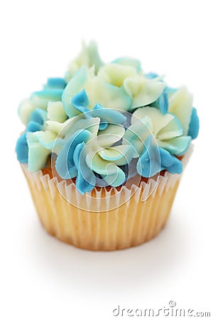 Blue hortensia cupcake Stock Photo