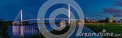 Panoramic Night scene Bob Kerrey pedestrian bridge Omaha Stock Photo