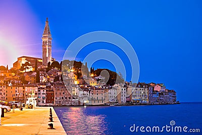 Blue hour in Rovinj waterfront Stock Photo