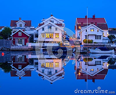 Blue hour townscape in Marstrand, Sweden Editorial Stock Photo