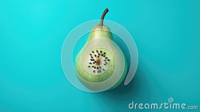 Blue hues background single pear fruit Stock Photo