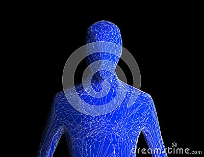 Blue human body isolated on black background. Artificial intelligence high-tech in digital computer technology concept. Cartoon Illustration