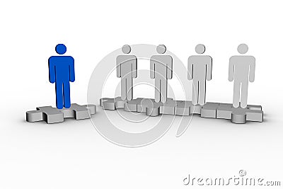 Blue human form over jigsaw piece next to other human forms Stock Photo