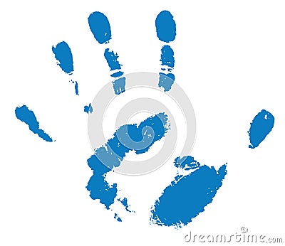 blue human handprint on white Cartoon Illustration