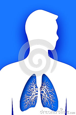 Blue Human Lungs. World health day. Medicine idea with paper cut flowers and leaves. Lungs shape with origami floral Vector Illustration