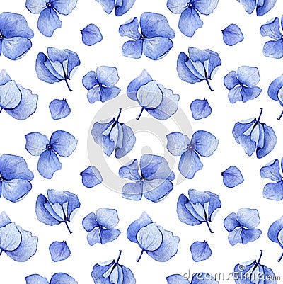 Blue hydrangea watercolor seamless pattern. Cartoon Illustration