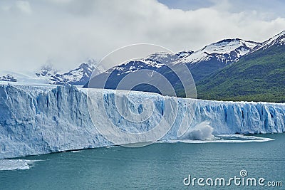 Blue ice of calving Perito Moreno Glacier in Glaciers national park in Patagonia Stock Photo