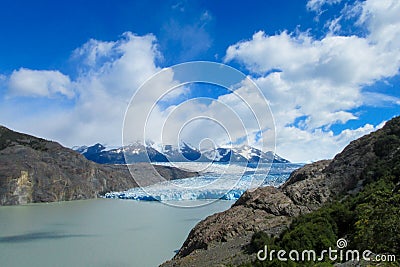 Blue ice patagonian glacier icebergs in lake water Stock Photo