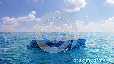 Blue iceberg in ocean podium, product display ice, water and sky mock up, 3d render Stock Photo