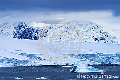 Blue Iceberg Snow Glaciers Mountains Charlotte Bay Antarctica Stock Photo