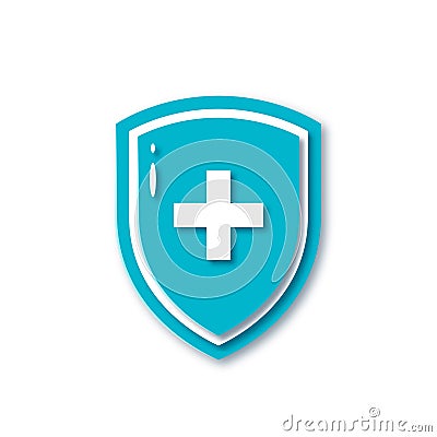 Blue icon of medical shield in flat style Vector Illustration