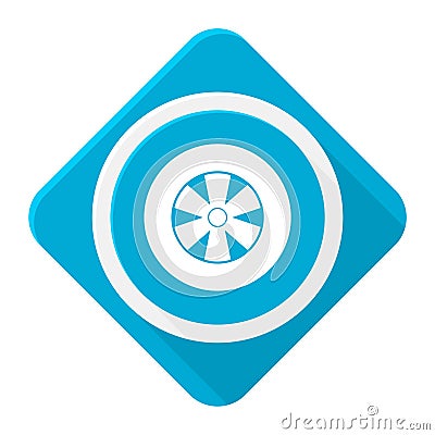 Blue icon wheel with long shadow Vector Illustration