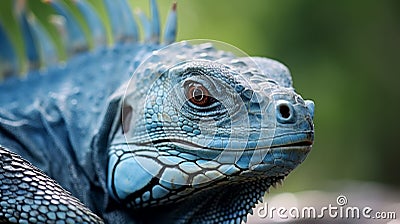 Blue Iguana closeup head, Blue Iguana, Grand Cayman Blue Iguana, blurred background. generative ai Stock Photo