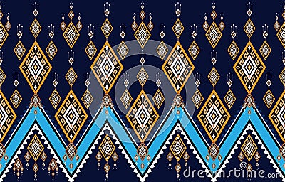 Blue Ikat Ogee Seamless Background Pattern,Tribal ethnic vector texture. Vector Illustration