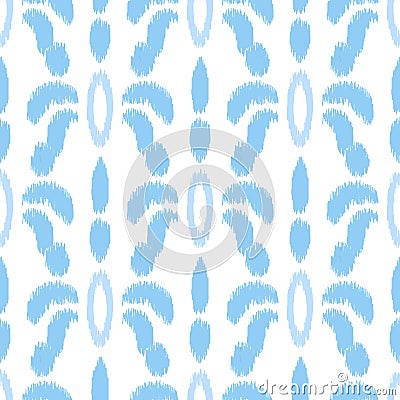 Blue ikat seamless vector pattern. Textile fabric Vector Illustration