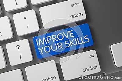Blue Improve Your Skills Keypad on Keyboard. 3D. Stock Photo