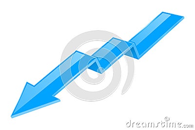 Blue indication arrow. Moving down 3d financinal sign Vector Illustration