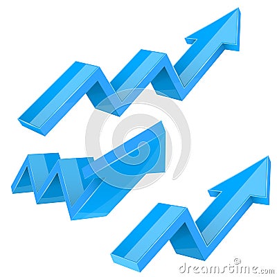 Blue indication arrows. Up rising financial signs Vector Illustration