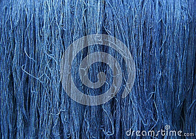 Blue indigo dye cotton thread : Closeup Stock Photo