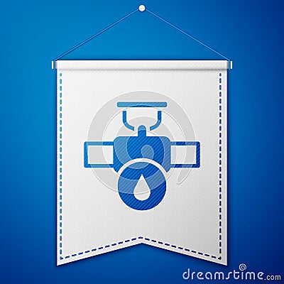 Blue Industry metallic pipe and valve icon isolated on blue background. White pennant template. Vector Vector Illustration