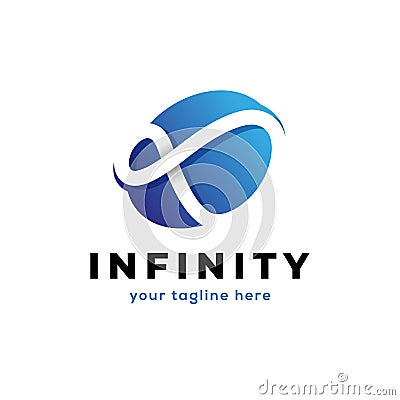 Blue infinity logo in an ellipse shape Vector Illustration