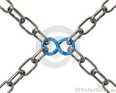 Blue infinity symbol in chains 3d illustration Cartoon Illustration