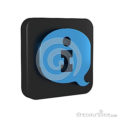 Blue Information icon isolated on transparent background. Black square button. Stock Photo