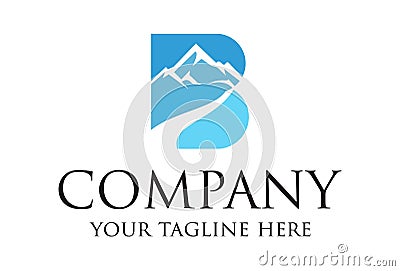 Blue Initial Letter B Mountain Logo Design Vector Illustration
