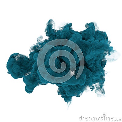 Blue ink in water on isolated white in 3D rendering Stock Photo