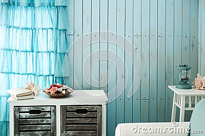 Blue interior of beach house Stock Photo