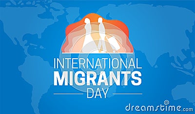 Blue International Migrants Day Background Illustration with Man and Woman Vector Illustration