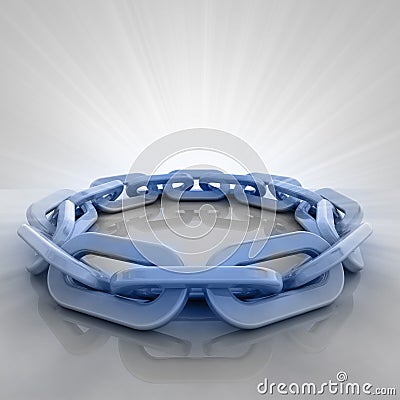 Blue iron chain circle with flare in perspective view Cartoon Illustration