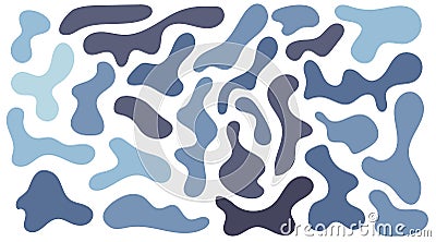 Blue irregular blob, set of abstract organic shapes. Abstract irregular random blobs. Simple liquid amorphous splodge Vector Illustration