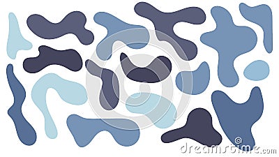 Blue irregular blob, set of abstract organic shapes. Abstract irregular random blobs. Simple liquid amorphous splodge. Trendy Vector Illustration