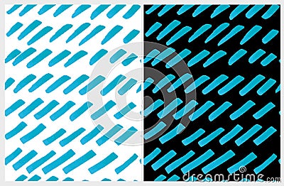 Blue Irregular Hand Drawn Stripes Layout. Set of 2 Cute Abstract Brush Lines Vector Pattern. Vector Illustration