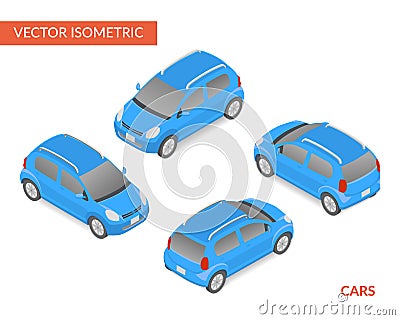 Blue isometric hatchback Vector Illustration