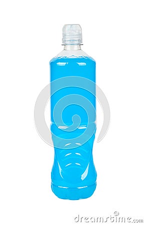 Blue isotonic drink in plastic bottle Stock Photo