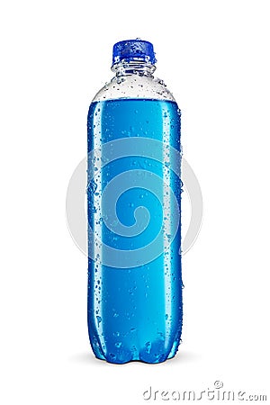 Blue isotonic sport energy drink in a transparent bottle isolated on white background Stock Photo