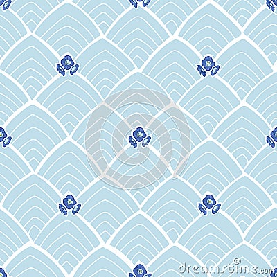 Blue abstract pattern with flowers. Vector Illustration