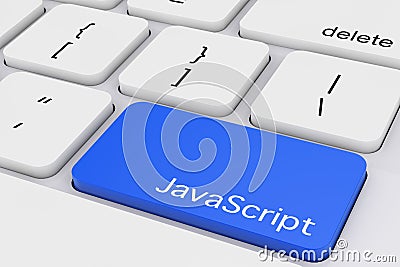 Blue JavaScript Key on White PC Keyboard. 3d Rendering Stock Photo
