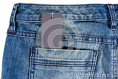 Blue jeans detail blank tag paper jeans label Stock Photo