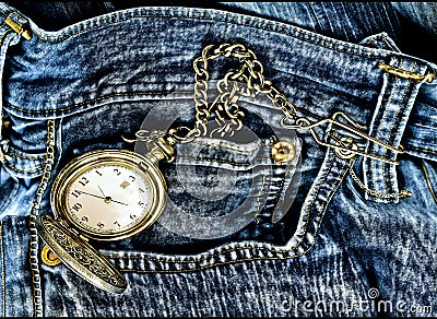 blue jeans with pocket watch Stock Photo