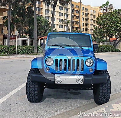 Blue Jeep Wrangler Editorial Stock Photo