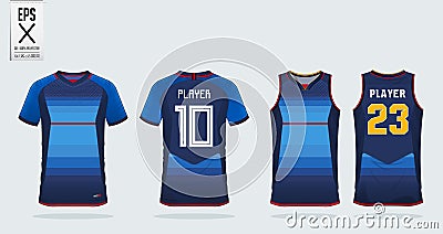 Blue jersey with red stripe sport shirt design template for soccer jersey, football kit and tank top for basketball jersey. Vector Illustration