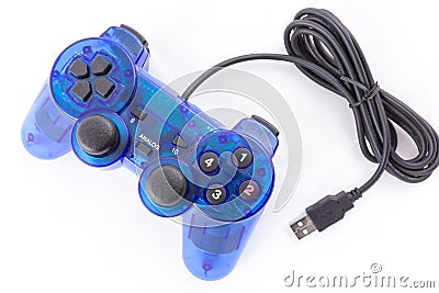 The blue joystick for controller play video game Stock Photo