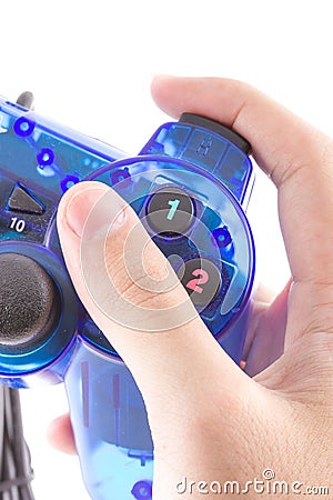 The blue joystick for controller play video game Stock Photo