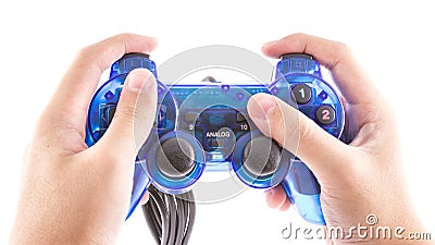 The blue joystick for controller play video game Stock Photo