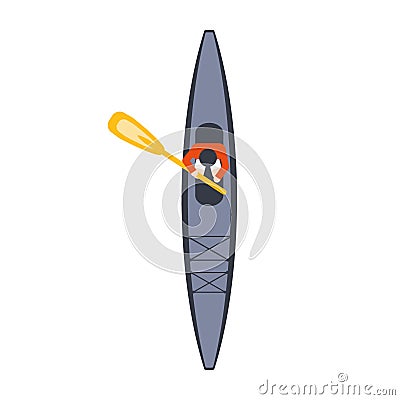 Blue Kayak From Above With One Man And Peddle, Part Of Boat And Water Sports Series Of Simple Flat Vector Illustrations Vector Illustration