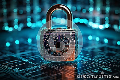 A blue keylock reflects the cybersecurity concept through binary code aesthetics Stock Photo