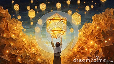 night starry sky nature lantern space child star festival astronomy. Generative AI. Stock Photo